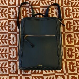 Calpak Forest Green Leather Backpack with Gold Zipper Accents